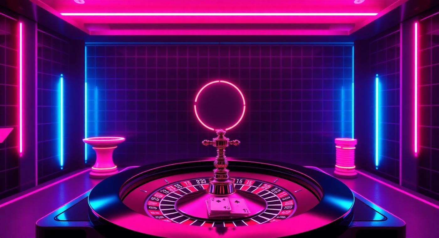 Neonvalaistu rulettipöytä Kanuunan live-kasinon kuvituksessa